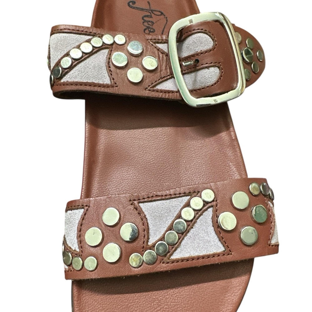 Free People Two-Strap Studded Sandals in Burgundy and Lavender - Picture 5 of 11